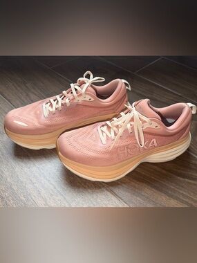 Hoka Women's Rose and Tan Cushioned Running Sneakers